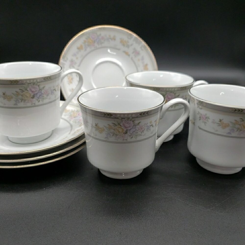 Farberware Southampton Cups & Saucers Set of 4 Ivory Excel Marked Fine China